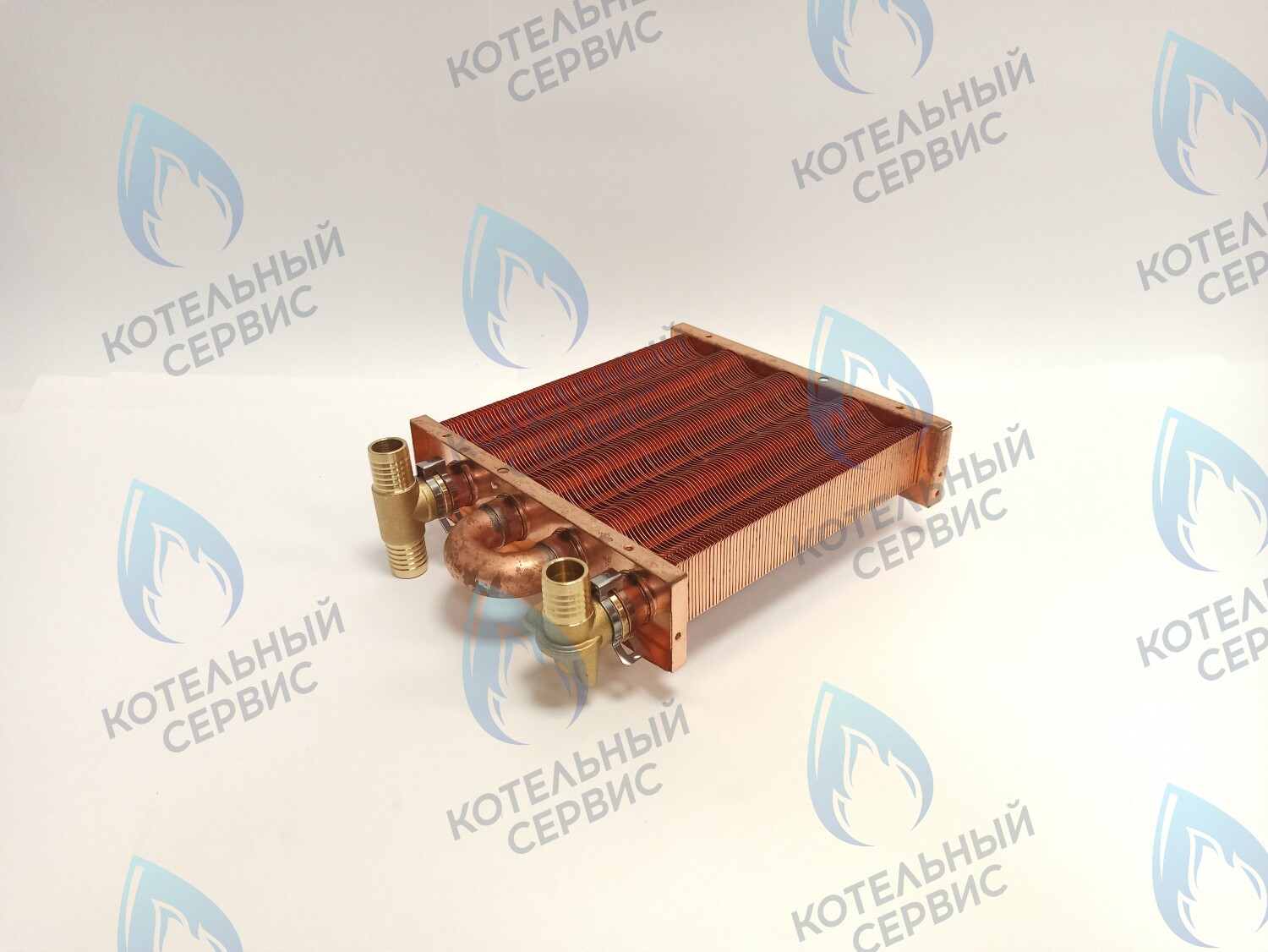 EM021-180-02-Фитинг-Комп Теплообменник первичный основной (с фитингами) 180мм 85 FIN (130-200 HSG/ICH/MSC) (3318108610, 3318108640) DAEWOO в Екатеринбурге	